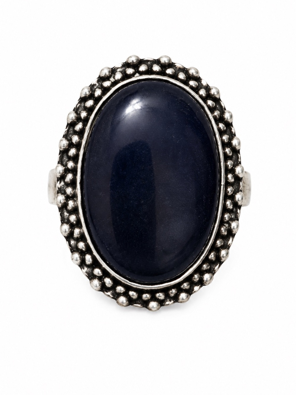 925 Stamped - Vintage Style Oval Navy Stone Silver-Tone Ring